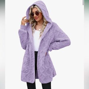 Purple faux fur Sherpa hoodie jacket cardigan sweater coat winter fluff Barbie